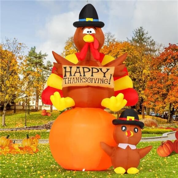 6 FT Thanksgiving Inflatables Turkey Decorations Blow Up Yard Turkey on Pumpkin - Picture 3 of 7